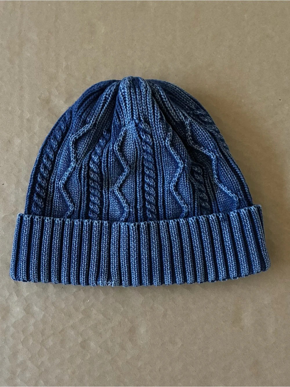 Free People Stormi Blue Washed Cable Beanie Hat Chunky Aran Cable Knit Winterwea